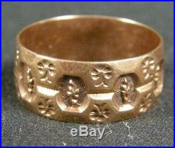 Antique Victorian 8 mm Wide 14K Solid Gold Cigar Band Ring Hand Stamped sz. 8