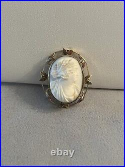 Antique Victorian 9KT Yellow Gold Angel Skin She'll Cameo Brooch Hand Made