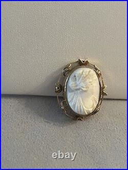 Antique Victorian 9KT Yellow Gold Angel Skin She'll Cameo Brooch Hand Made