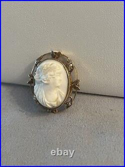 Antique Victorian 9KT Yellow Gold Angel Skin She'll Cameo Brooch Hand Made