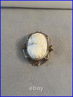 Antique Victorian 9KT Yellow Gold Angel Skin She'll Cameo Brooch Hand Made