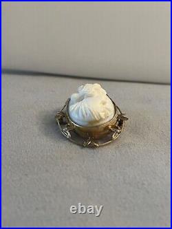 Antique Victorian 9KT Yellow Gold Angel Skin She'll Cameo Brooch Hand Made