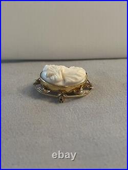 Antique Victorian 9KT Yellow Gold Angel Skin She'll Cameo Brooch Hand Made
