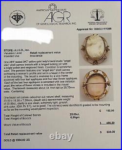 Antique Victorian 9KT Yellow Gold Angel Skin She'll Cameo Brooch Hand Made