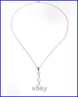 Antique Victorian 9K Gold Lavaliere Necklace Pendant w Bezel Set Fire Opals, 16