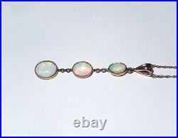 Antique Victorian 9K Gold Lavaliere Necklace Pendant w Bezel Set Fire Opals, 16