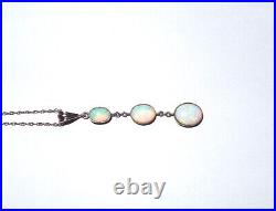 Antique Victorian 9K Gold Lavaliere Necklace Pendant w Bezel Set Fire Opals, 16