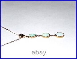 Antique Victorian 9K Gold Lavaliere Necklace Pendant w Bezel Set Fire Opals, 16