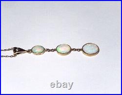 Antique Victorian 9K Gold Lavaliere Necklace Pendant w Bezel Set Fire Opals, 16