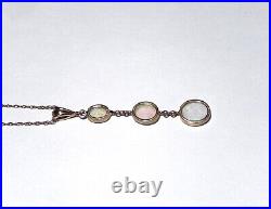 Antique Victorian 9K Gold Lavaliere Necklace Pendant w Bezel Set Fire Opals, 16