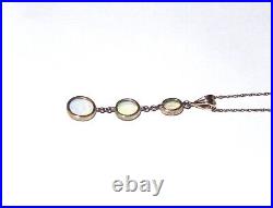 Antique Victorian 9K Gold Lavaliere Necklace Pendant w Bezel Set Fire Opals, 16