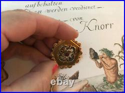 Antique Victorian 9K Watch Holder Bohemian Garnet Pendant / Brooch Hand Forged