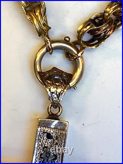 Antique Victorian 9 Kt Rose GoldHand Made ChainLGEnameled Chased Cross20 gms