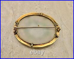 Antique Victorian 9ct 375 yellow gold & hand painted glass floral brooch pin