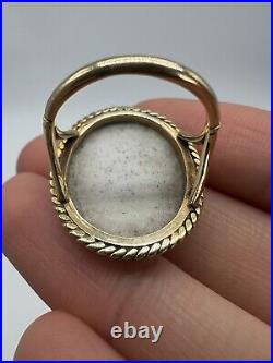 Antique Victorian 9ct Gold Hand-Painted On Porcelain Lady Portrait Ring 9k/375