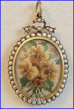 Antique Victorian 9ct Yellow Gold Hand-Sewn Pearl Mourning Locket Pendant MINT
