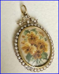 Antique Victorian 9ct Yellow Gold Hand-Sewn Pearl Mourning Locket Pendant MINT