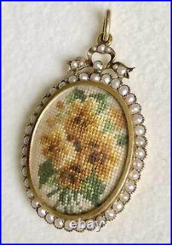 Antique Victorian 9ct Yellow Gold Hand-Sewn Pearl Mourning Locket Pendant MINT