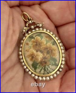 Antique Victorian 9ct Yellow Gold Hand-Sewn Pearl Mourning Locket Pendant MINT