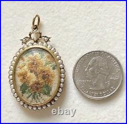 Antique Victorian 9ct Yellow Gold Hand-Sewn Pearl Mourning Locket Pendant MINT