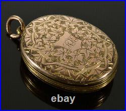 Antique Victorian 9k Gold Enamel Locket Pendant Hand With Basket Of Flowers