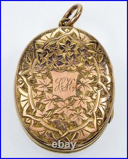 Antique Victorian 9k Gold Enamel Locket Pendant Hand With Basket Of Flowers