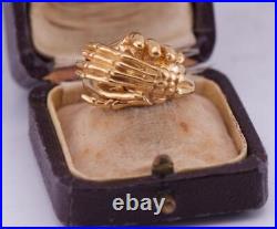 Antique Victorian 9k Gold Fede Gimmel Skeleton Hand Ring Rare & Unique Design