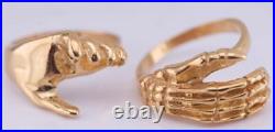 Antique Victorian 9k Gold Fede Gimmel Skeleton Hand Ring Rare & Unique Design