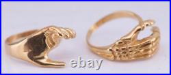 Antique Victorian 9k Gold Fede Gimmel Skeleton Hand Ring Rare & Unique Design