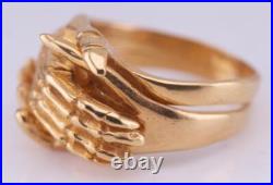 Antique Victorian 9k Gold Fede Gimmel Skeleton Hand Ring Rare & Unique Design