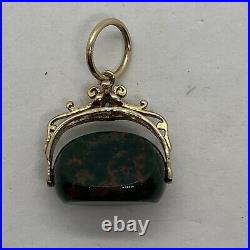 Antique Victorian 9k yellow gold bloodstone 3 triple side pendant charm fob seal