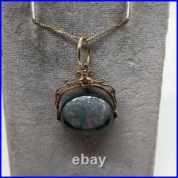 Antique Victorian 9k yellow gold bloodstone 3 triple side pendant charm fob seal