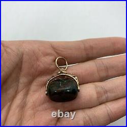 Antique Victorian 9k yellow gold bloodstone 3 triple side pendant charm fob seal
