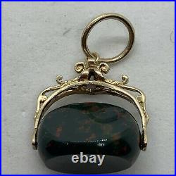 Antique Victorian 9k yellow gold bloodstone 3 triple side pendant charm fob seal