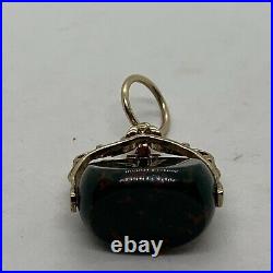 Antique Victorian 9k yellow gold bloodstone 3 triple side pendant charm fob seal