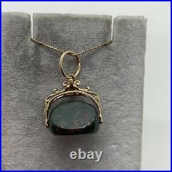 Antique Victorian 9k yellow gold bloodstone 3 triple side pendant charm fob seal