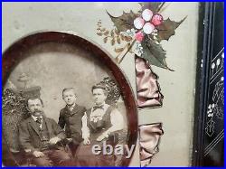 Antique Victorian Aesthetic Eastlake EBONIZED Picture FRAME Hand Painted Mat