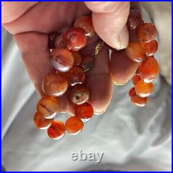 Antique Victorian Agate Necklace Sulemani Hakik-Aqeeq hand knotted New 14K Clasp