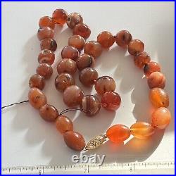 Antique Victorian Agate Necklace Sulemani Hakik-Aqeeq hand knotted New 14K Clasp