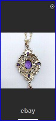 Antique Victorian Amethyst & Seed Pearl Pendant on New Pearl Hand Wired Chain