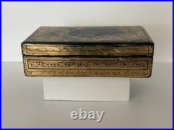 Antique Victorian Anglo-Indian Gilt Laquer Jewelry Box Hand Painted Kashmir 1880