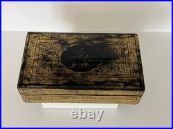 Antique Victorian Anglo-Indian Gilt Laquer Jewelry Box Hand Painted Kashmir 1880