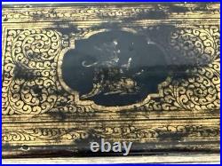 Antique Victorian Anglo-Indian Gilt Laquer Jewelry Box Hand Painted Kashmir 1880