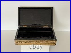 Antique Victorian Anglo-Indian Gilt Laquer Jewelry Box Hand Painted Kashmir 1880