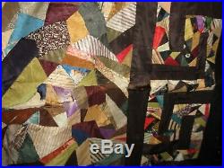 Antique Victorian Antique Hand Sewn Silk Crazy Quilt Large 84 X 92