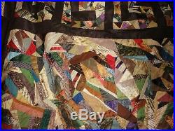 Antique Victorian Antique Hand Sewn Silk Crazy Quilt Large 84 X 92