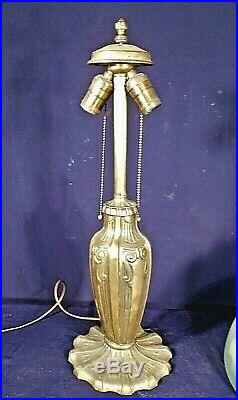 Antique Victorian Art Nouveau Brass Lamp With Hand Painted Milk Glass Shade