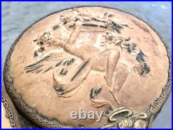 Antique Victorian Art Nouveau Cherub Angel Repousse Hand Mirror Brush Vanity Set