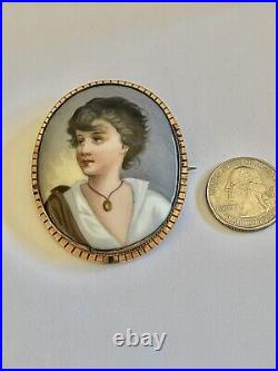 Antique Victorian Art Nouveau Hand Painted Neapolitan Fisher Boy Portrait Brooch