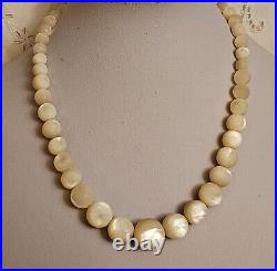 Antique Victorian BALAMUTI Mother-of-Pearl MOP Hand Carved Beads Necklace RARE